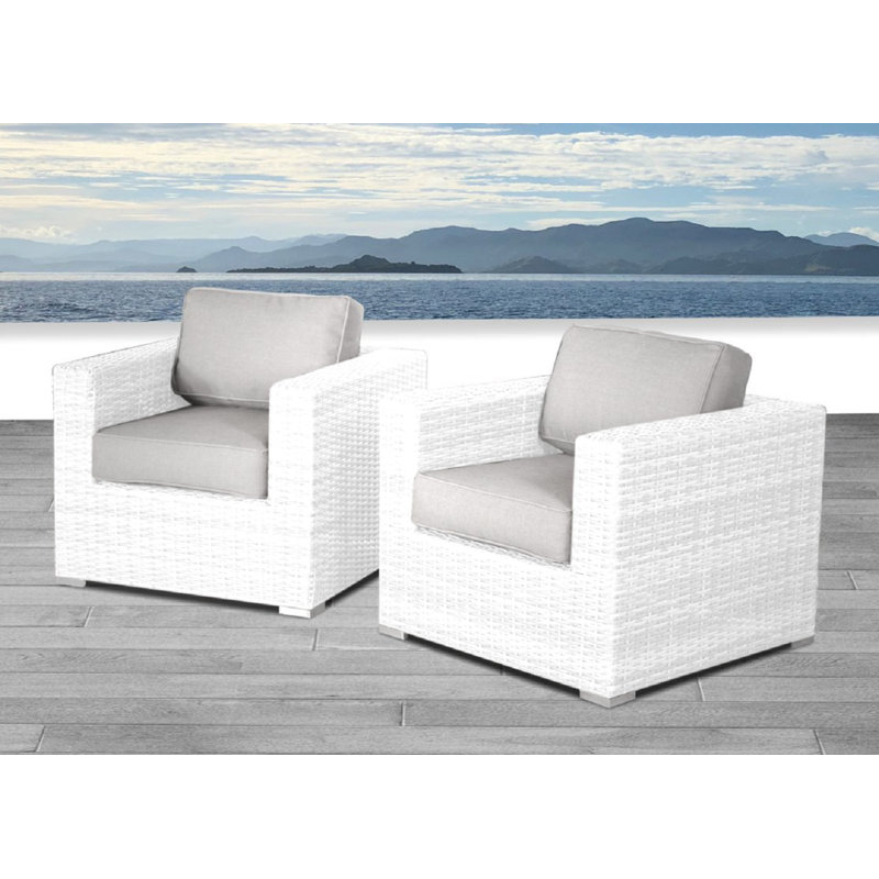 Chaise de patio avec coussins Meltham, Oléfine grise, Blanc