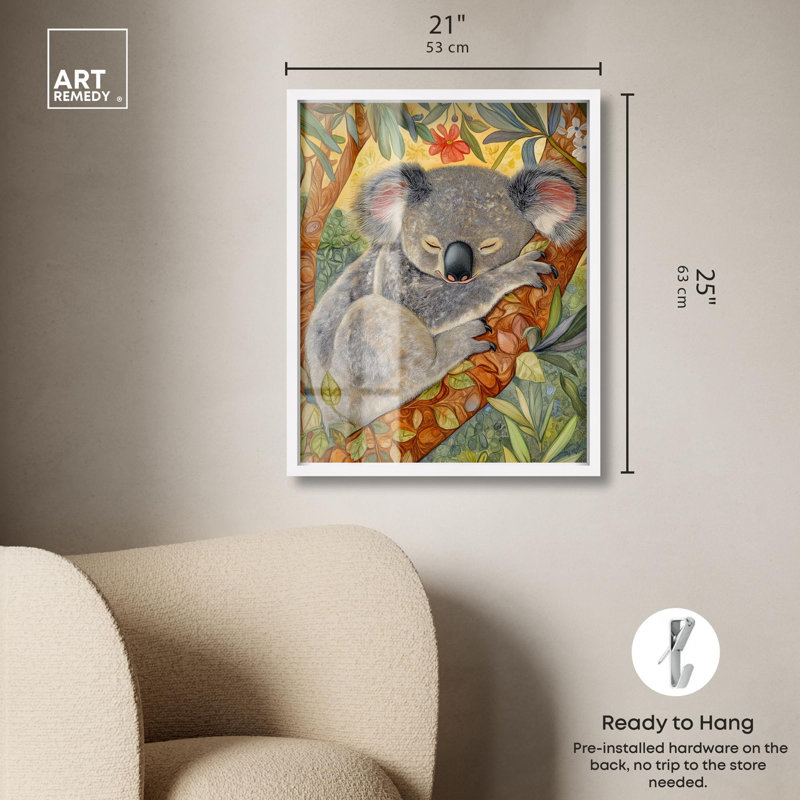 «Dreaming Koala Shadowbox Print» par Art Remedy, H 25 po x l 21 po, Blanc