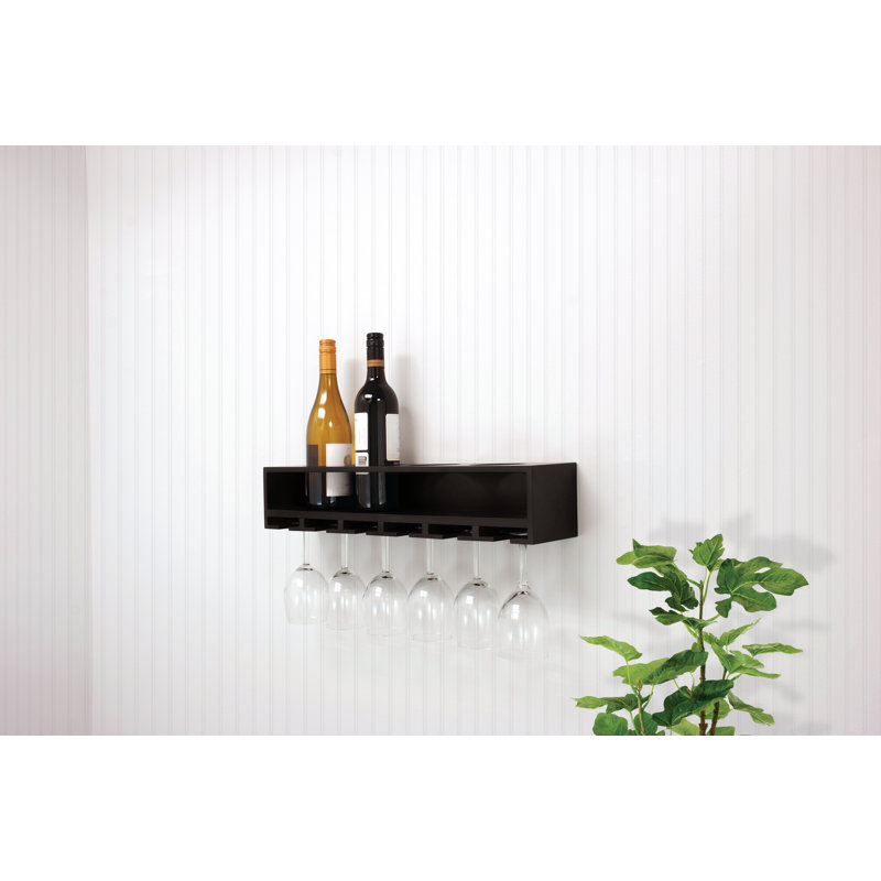 Ebern Designs Maddie Wall Mounted Wine Bottle & Glass Rack in Black ...