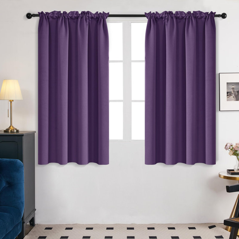 Room Darkening Rod Pocket Thermal Insulated Blackout Curtains (Set of 4), 42" W x 45" L, Black