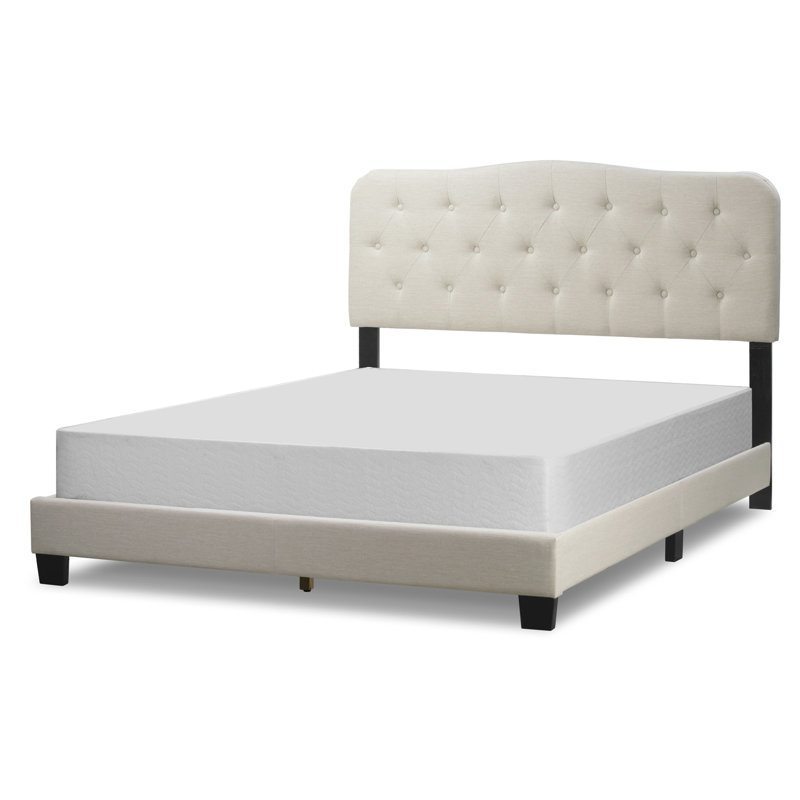 Upholstered Standard Bed, Queen, Beige Linen