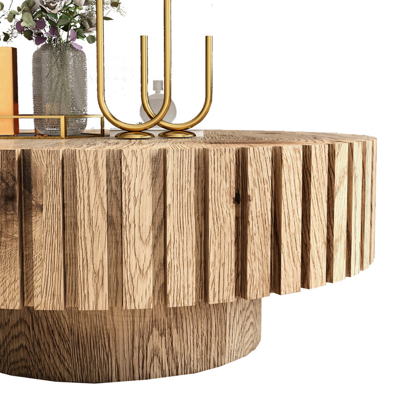 Table basse de 80 cm (31,4 po) en bois naturel, stable pour les objets lourds, s'adaptant à différents styles de décoration, idéale pour y disposer des objets décoratifs.