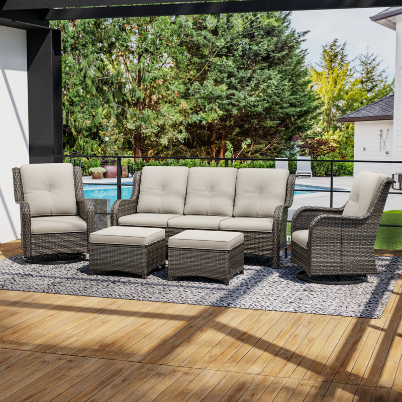 Wicker 5 - Person Patio Conversation Set with Cushions, Beige