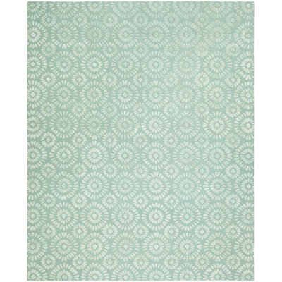 Wool Geometric Area Rug in Light Blue