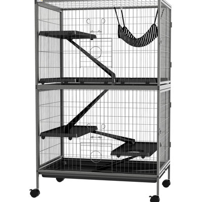 Résidence pour petits animaux 50,5 po - 5 pour furets et chinchillas, avec, 4 portes, plateau amovible, acier, gris