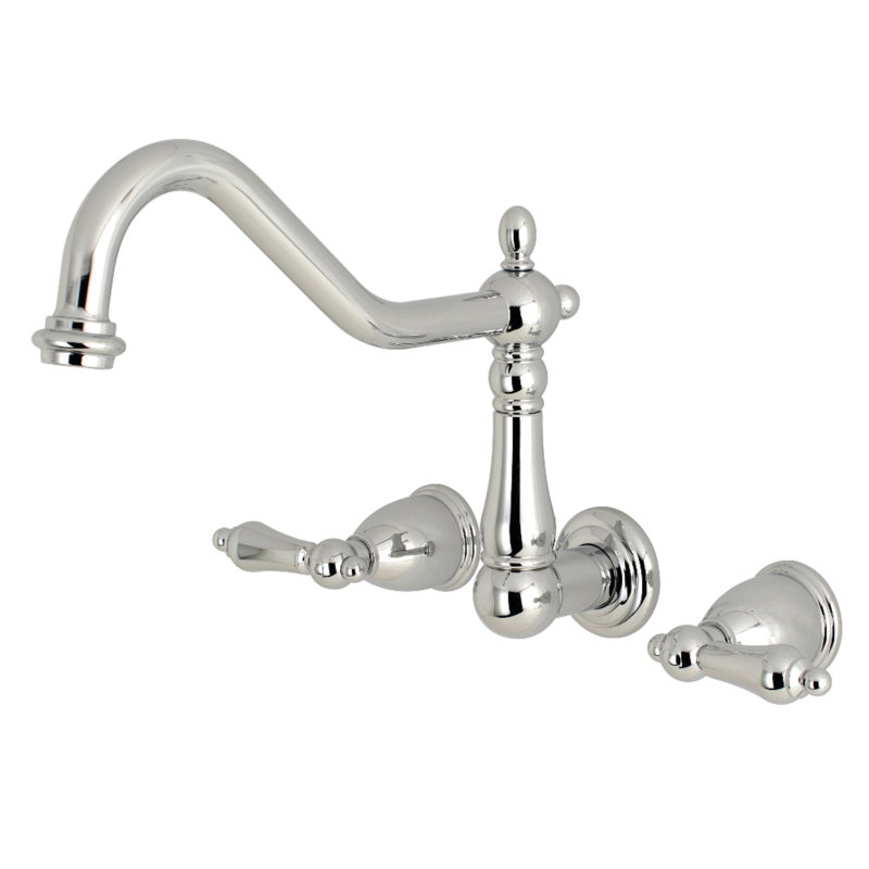 Kingston Brass Heritage Double-Handle 3-Hole Wall-Mount Kitchen Faucet, Polished Chrome