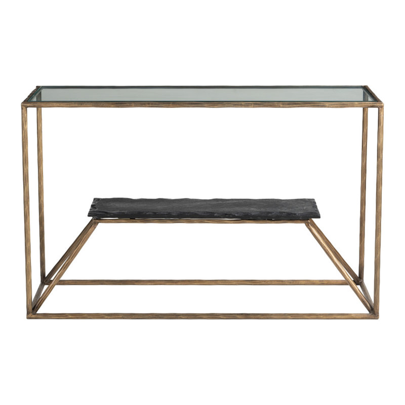 Console 48 po avec tablette en fer et en verre transparent et laiton