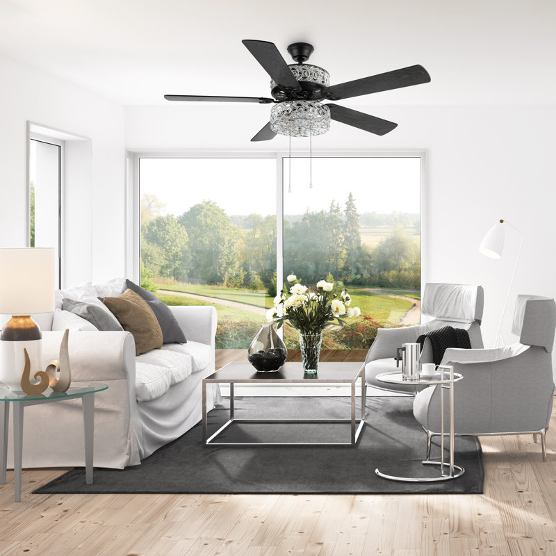 Ventilateur de plafond à double éclairage en nickel satiné l 52 po, Chaînette