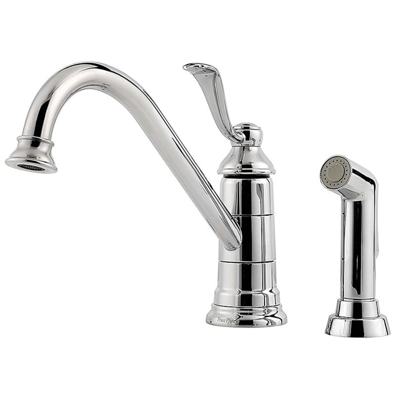 Portland Single Handle Kitchen Faucet with Side Spray, Polished Chrome