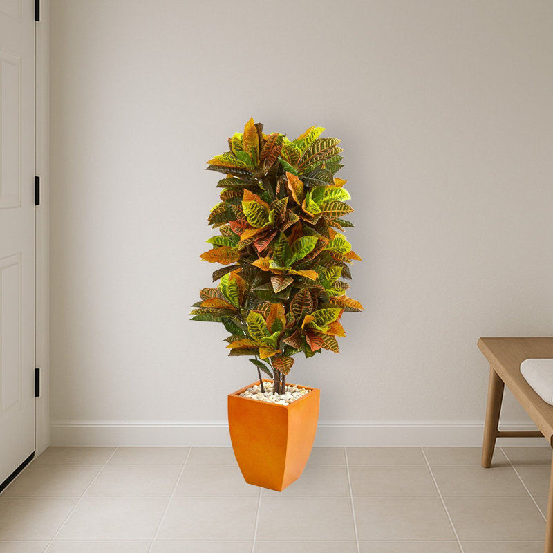 Croton Artificial Plant in Orange Planter