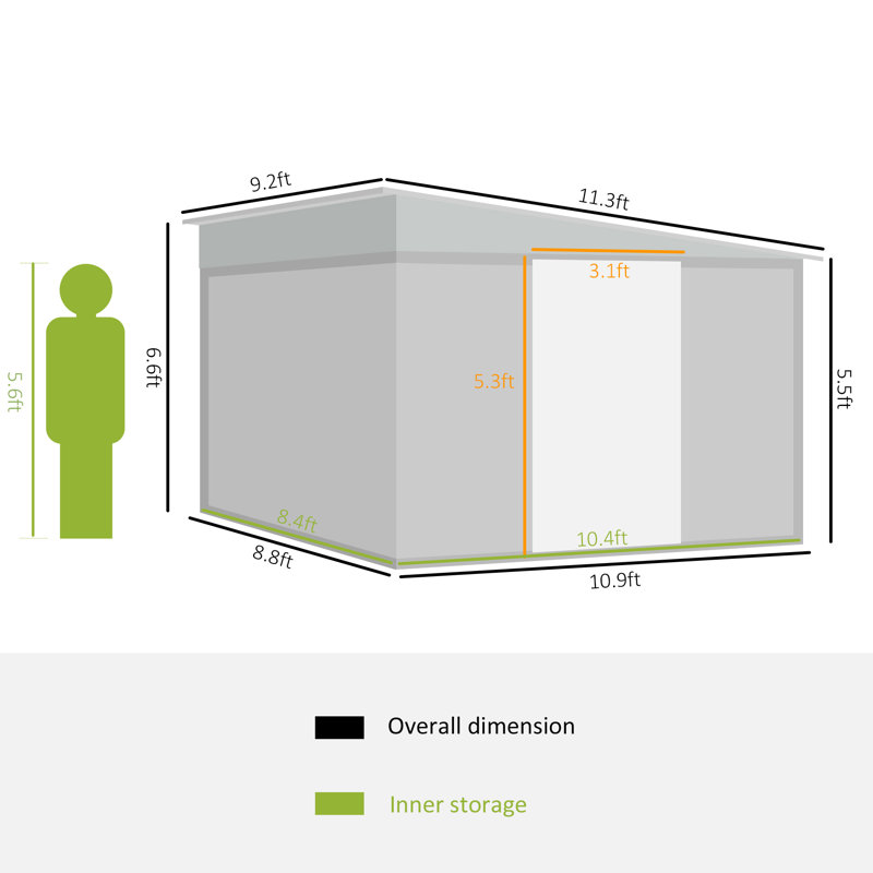 Gray Metal Outdoor Storage Shed with Double Lockable Doors and Vents