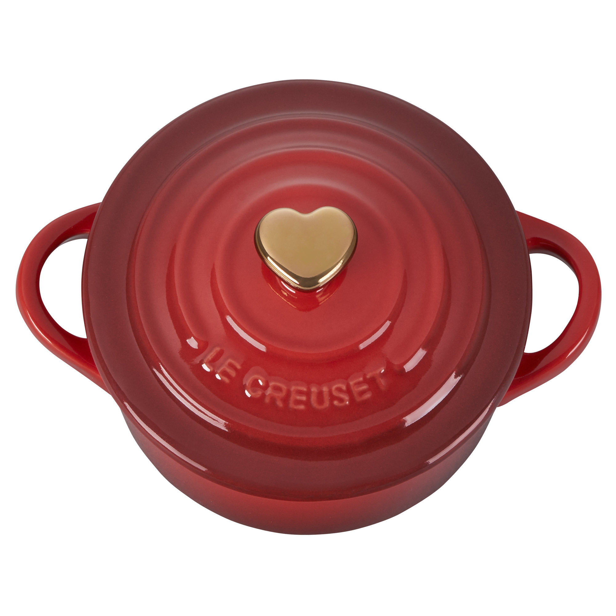 Le Creuset Stoneware L'Amour Collection Mini Round Cocotte with Heart Applique, Cerise