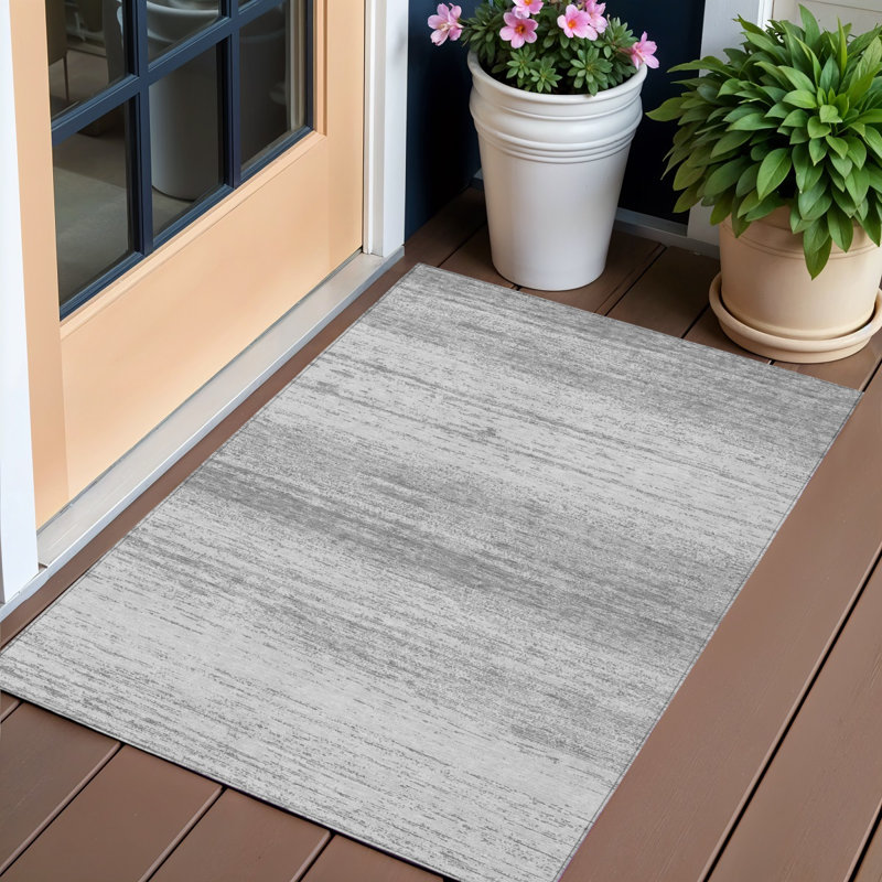 Tapis intérieur lavable rayé gris et argent 3 pi x 5 pi