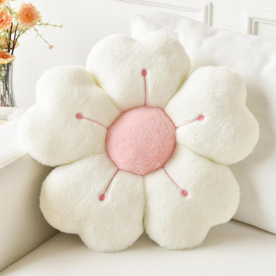 Coussin de fleur, coussin décoratif en forme de fleur pour coussin de lit, coussin de siège de dortoir mignon décor de dortoir (blanc, 15 pouces)