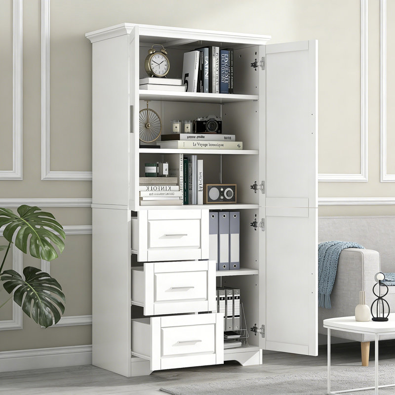 Armoire de rangement haute et large avec portes pour bureau de salle de bain, trois tiroirs