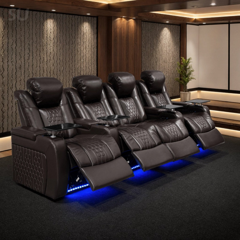 124.4 Inch Power Recliner 4 PC Set With Top-Grain Nappa, Fully Adjustable Relaxation, Smart Charging, And Dynamic RGB LED Lighting, Recliner