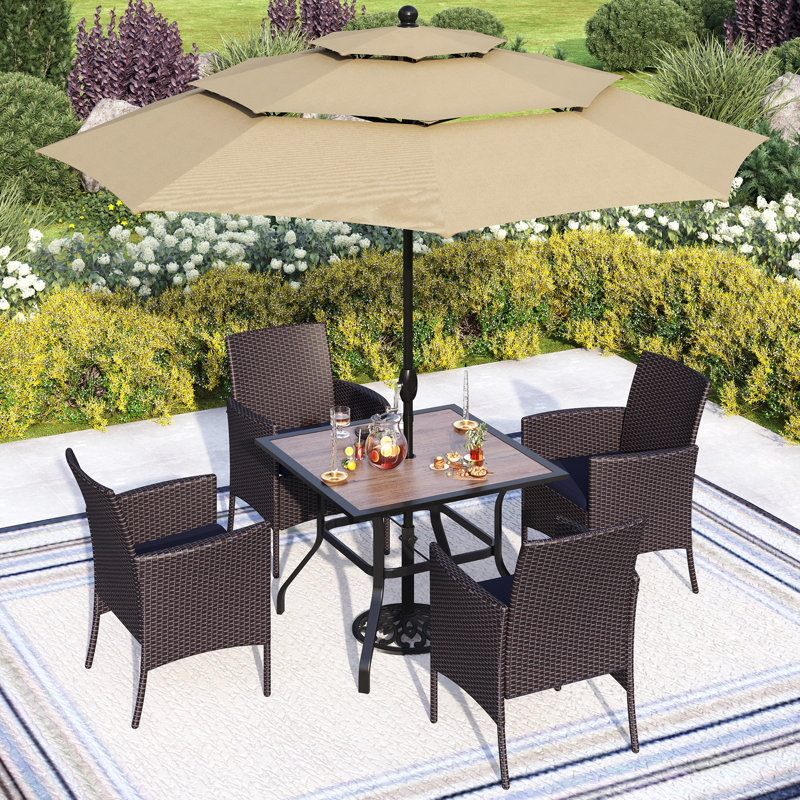 4 - Person Patio Dining Set with Square Table, Beige, Yes