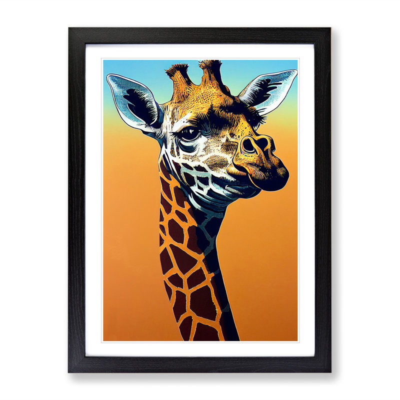 Funky Giraffe - Single Picture Frame Print, Black, 64cm H x 46cm W x 2cm D