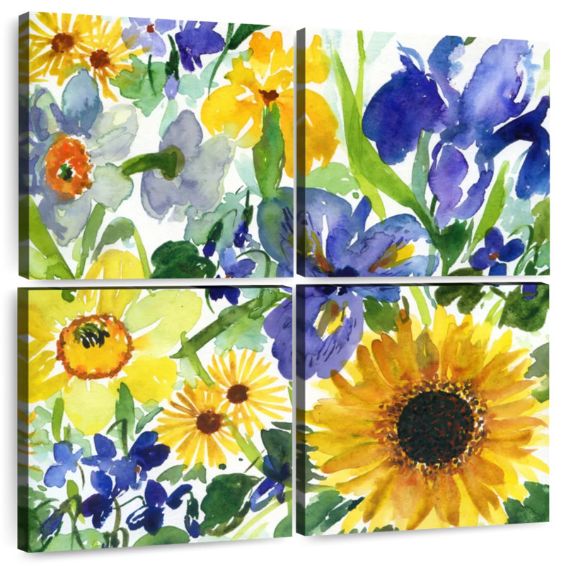 Harnek jonquille iris et tournesol, H 26 po x l 26 po