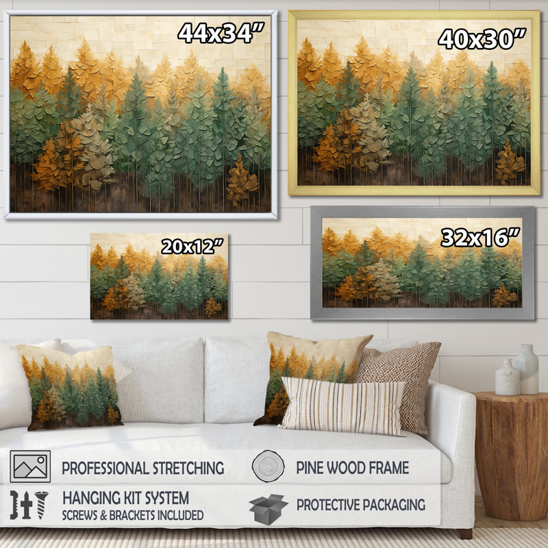 «Green Beige Wild Forest Essence II - Tachisme», art mural, Toile tendue, H 40 po x l 60 po x P 1,5 po