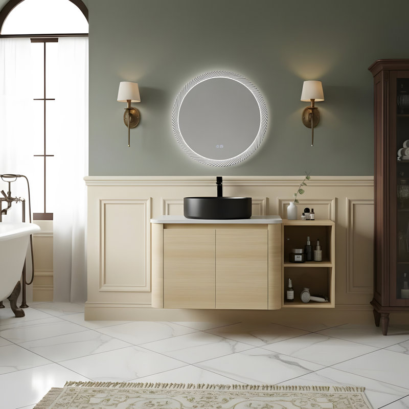 Meuble-lavabo mural avec lavabo et tablette de rangement