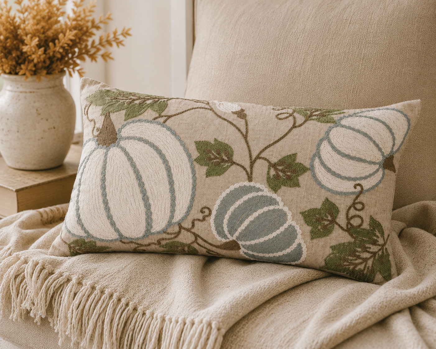 Manor Luxe Harvest Pumpkins And Vines Crewel Embroidered Fall Pillow, 12 By 20-Inch & Reviews | Wayfair