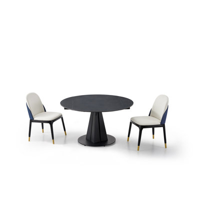 Extendable Round Stone Top Metal Base Dining Table