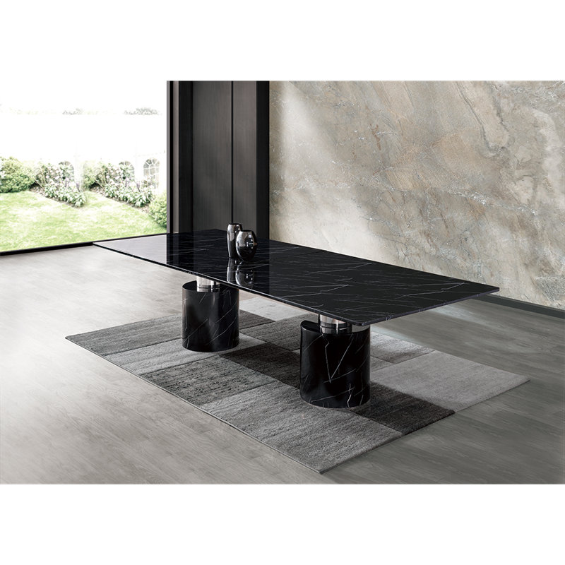 Contemporary 120" White Marble & Chrome Dining Table for Six