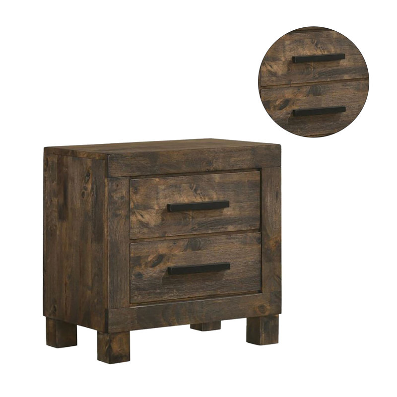 Table de chevet 2 tiroirs en bois brun doré