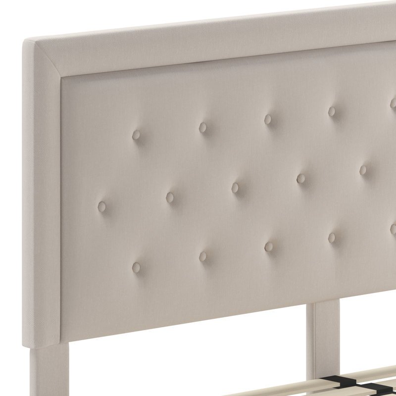 Base de lit tapissier plateforme avec panneau capitonné Aluino - ne requiert pas de sommier tapissier, Beige, Très grand