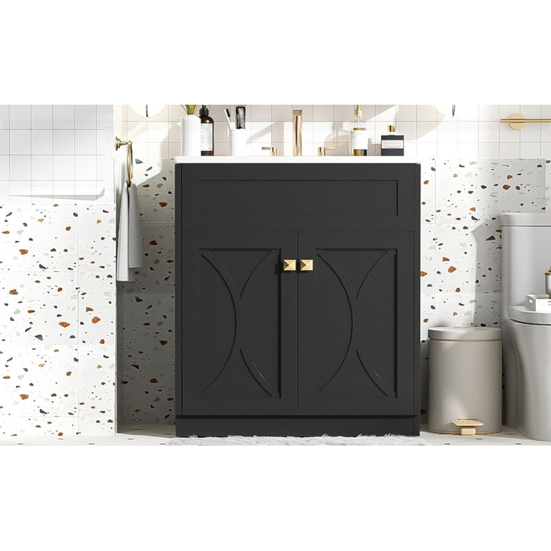 36" Bathroom Vanity with Solid Pine Frame, Black