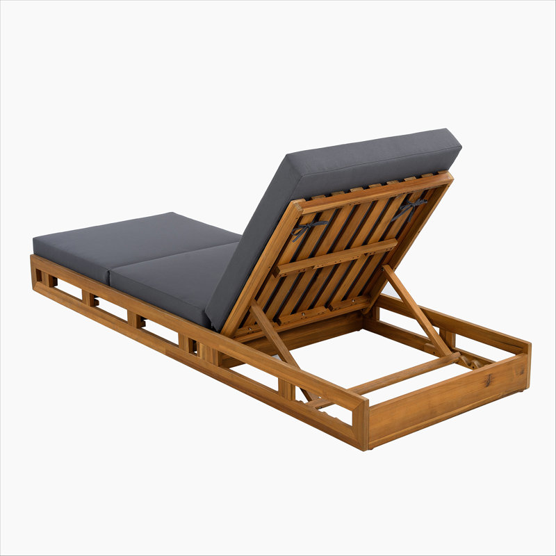 LOUNGE CHAISE SET, ACACIA SOLID WOOD WITH LOUNGE CUSHION (CREAM & TRIPLE FOLD) - MATCHING DARK GREY VERSION AVAILABLE