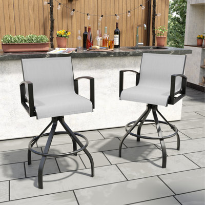 28.3" Aluminum Outdoor Swivel Bar Stools With Sunbrella Fabric