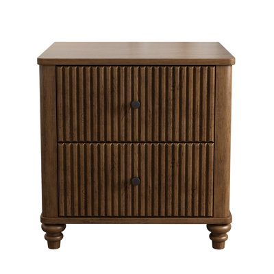 Devon Fluted Wooden Nightstand with 3 Drawers & Metal Handles by George Oliver