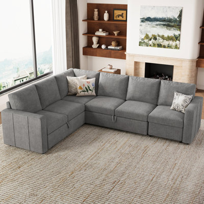 Seybert L Shaped Sofa Set Large Velvet Chenille Pullout Sofa Bed Modular Sectional Couch Convertible Sleeper