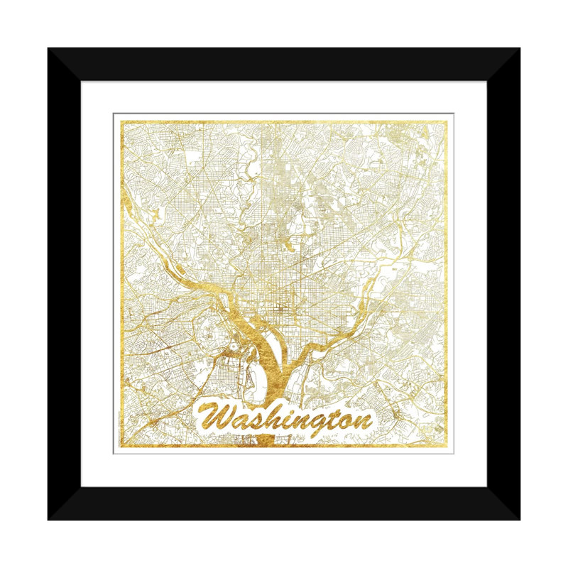 Washington, D.C., Papier d'art encadré noir, H 24 po x l 24 po x P 1 po, Blanc