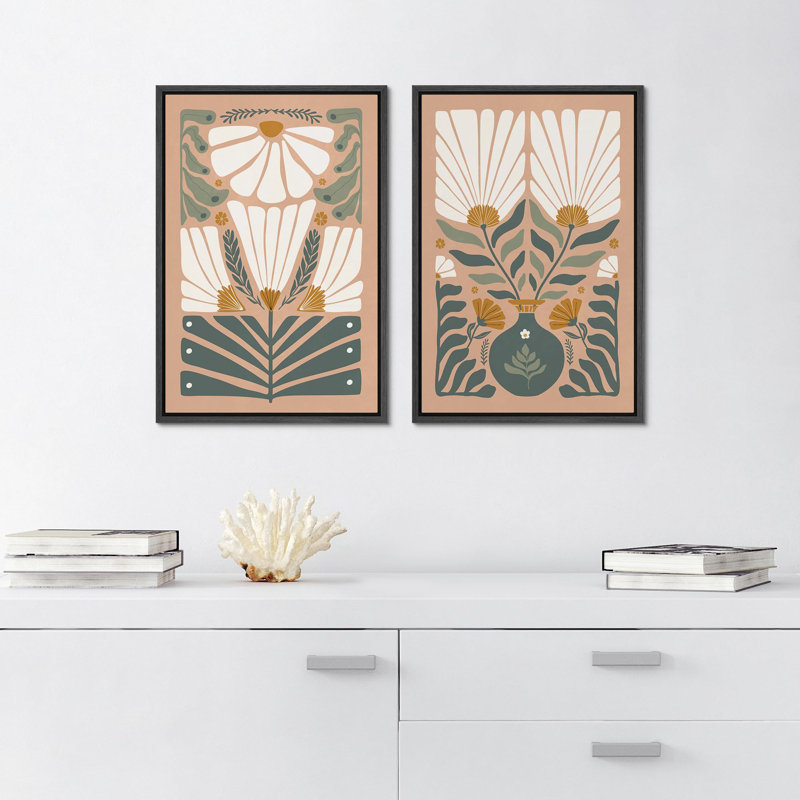 «Garden Silhouettes Abstract Flora In Calming Neutrals», art moderne, décoration murale, nature nordique, 2 pièces, Noir
