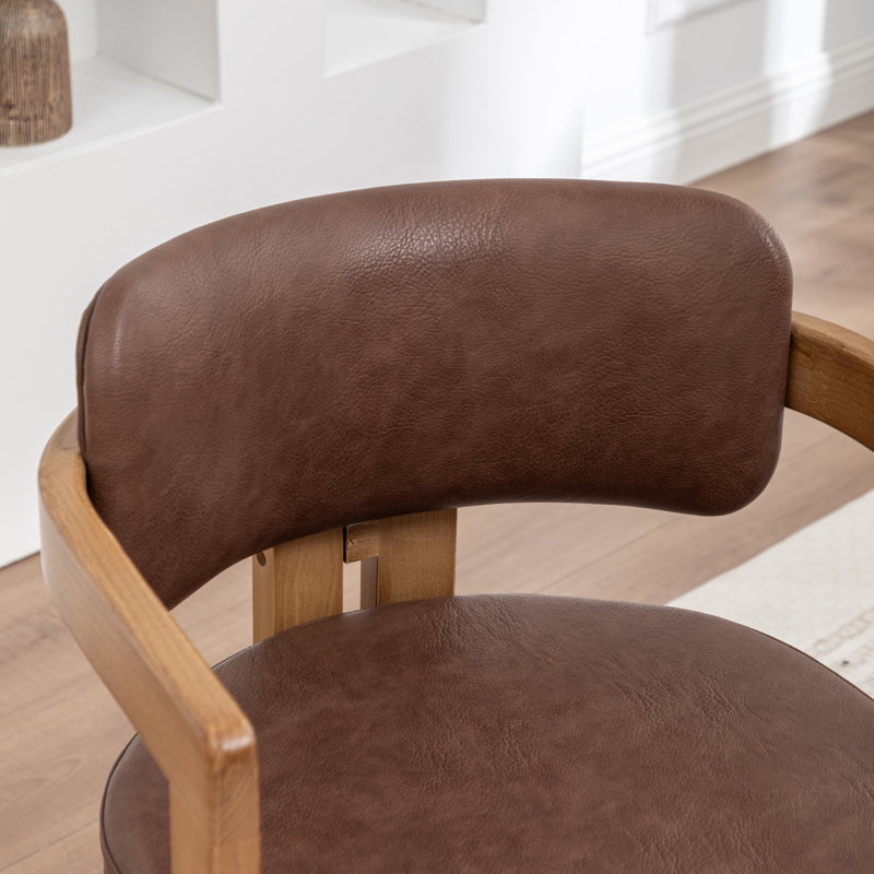 Stanford Faux Leather Upholstered Curved Solid Wood Dining Chair, Brown