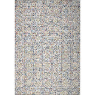 Cross Stitch Floral Hand Tufted Wool Area Rug in Cream/Blue/Red
