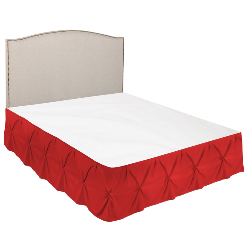 Cherry Red Twin Polyester Pinch Pleat Bed Skirt with 14" Drop