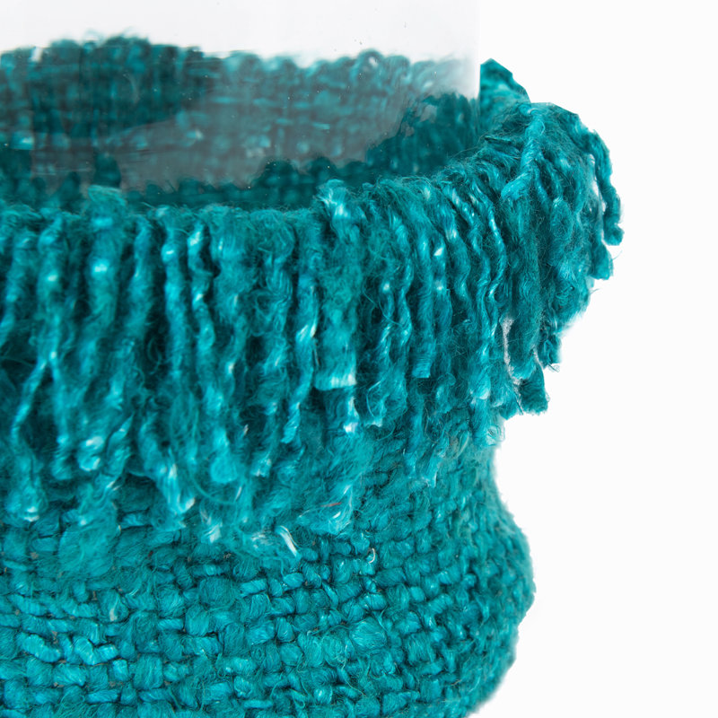 H Glass Tabletop Pillar Holder with Candle Included, 25cm H x 15cm W x 15cm D, Aqua