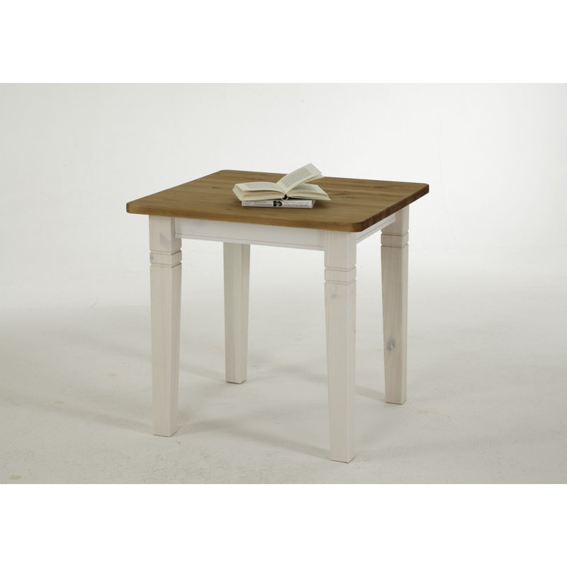 Kelly Pine Square Wood Top Dining Table with Steel Base, Stained and varnished white/Brown