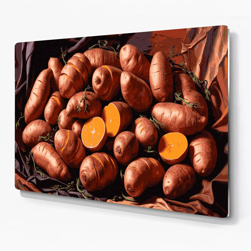 Art mural noir en métal légumes et patates douces, H 12 po x l 18 po