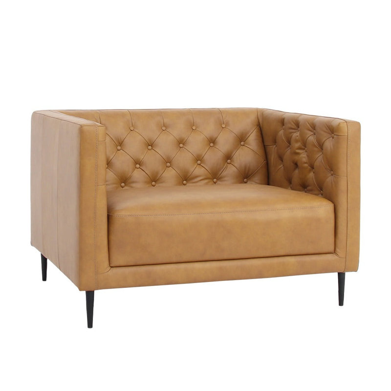 Fauteuil Lucius en cuir fleur 1,5 - Brun clair