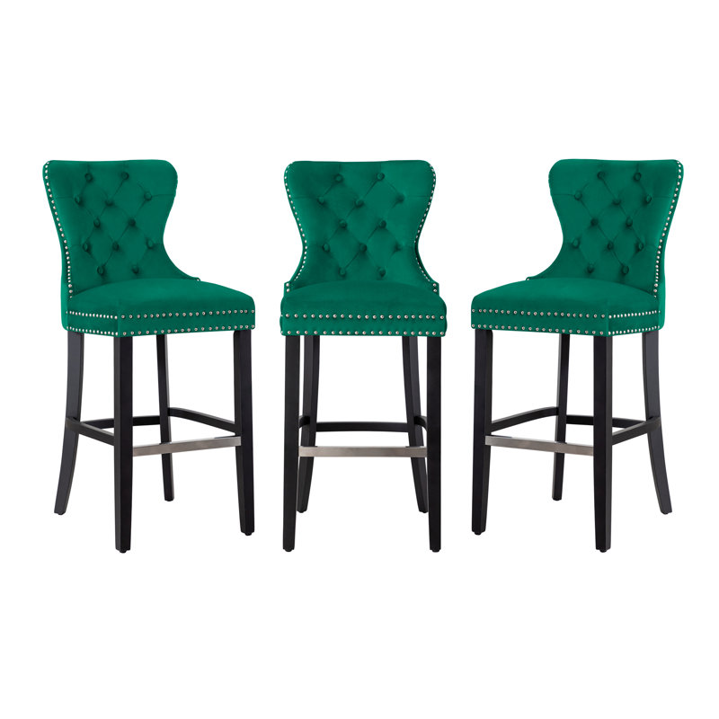 Tabouret de bar et de comptoir Kirsten, Vert foncé, Tabouret de bar (siège d'une hauteur de 29 po), Noir