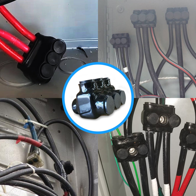 Black Insulated Multi-Cable Connector, 250-6 Wire Range, Dual Side Entry - 10 Port