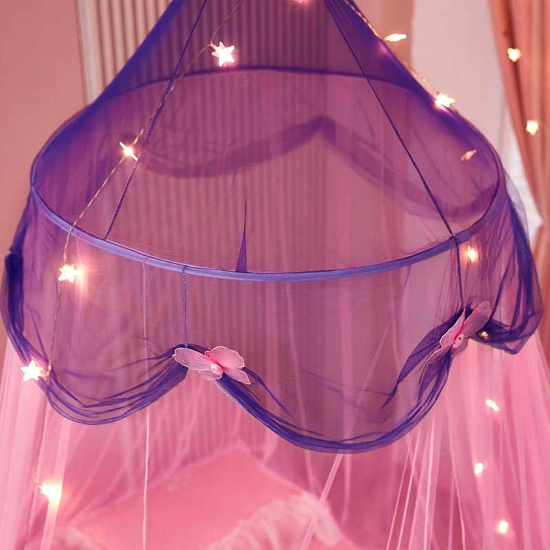 Princess Bed Canopy for Girls (No Lamp)  Universal Fit Mosquito Net (Purple)