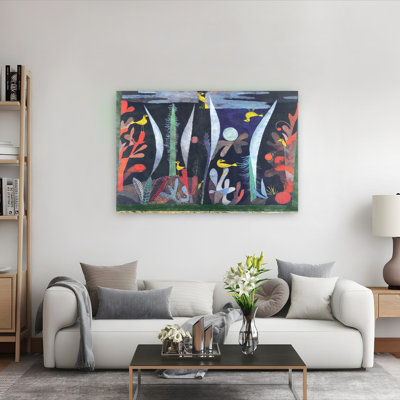 Landscape With Yellow Birds Abstract Classic Geometric Bird Landscape Spring Wall Art Print by Paul Klee - Wrapped Canvas Print