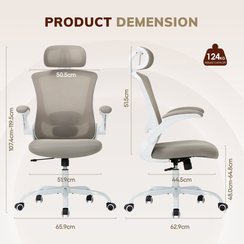 Fully Adjustable Executive Swivel Ergonomic Office Chair with Adjustable Arms, Khaki