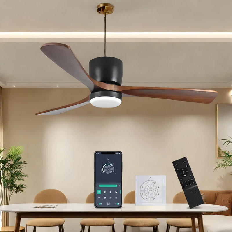 Silent Powerhouse: 42" Low-Profile Flush Mount Ceiling Fan With Smart Remote & Reversible DC Motor, Black